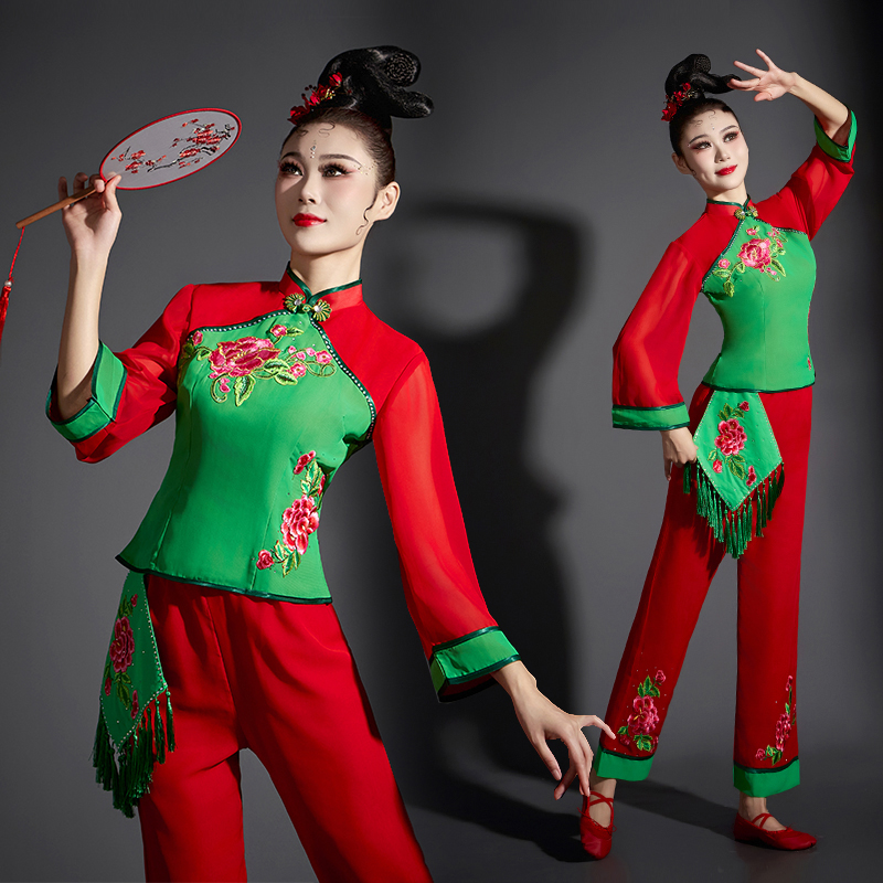 陕北秧歌成人秧歌舞演出服红色喜庆打鼓服