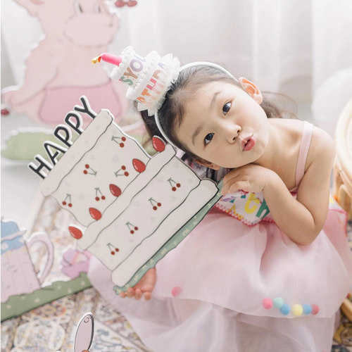 女孩儿童头饰生日帽子带纱发箍