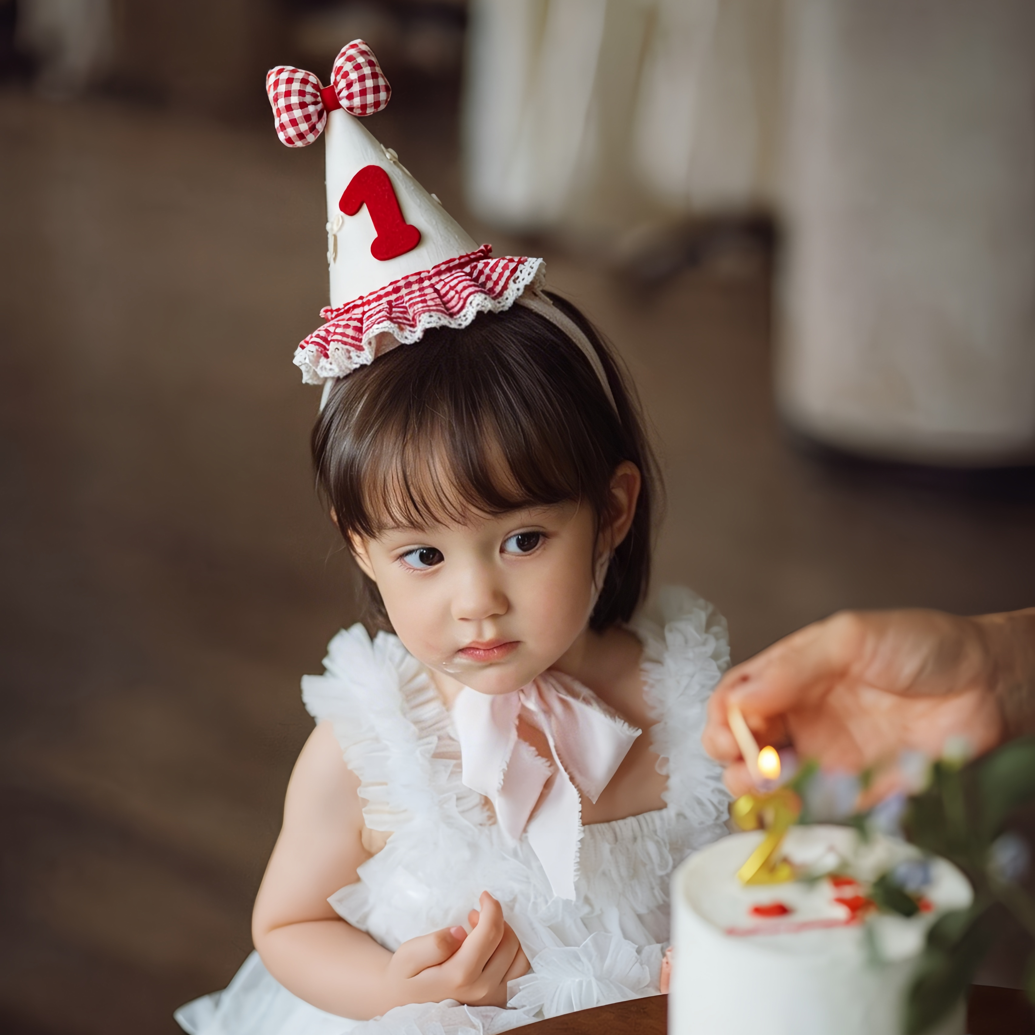 红格子男女孩儿童周岁公主宝宝派对头饰生日装饰帽子发箍场景布置