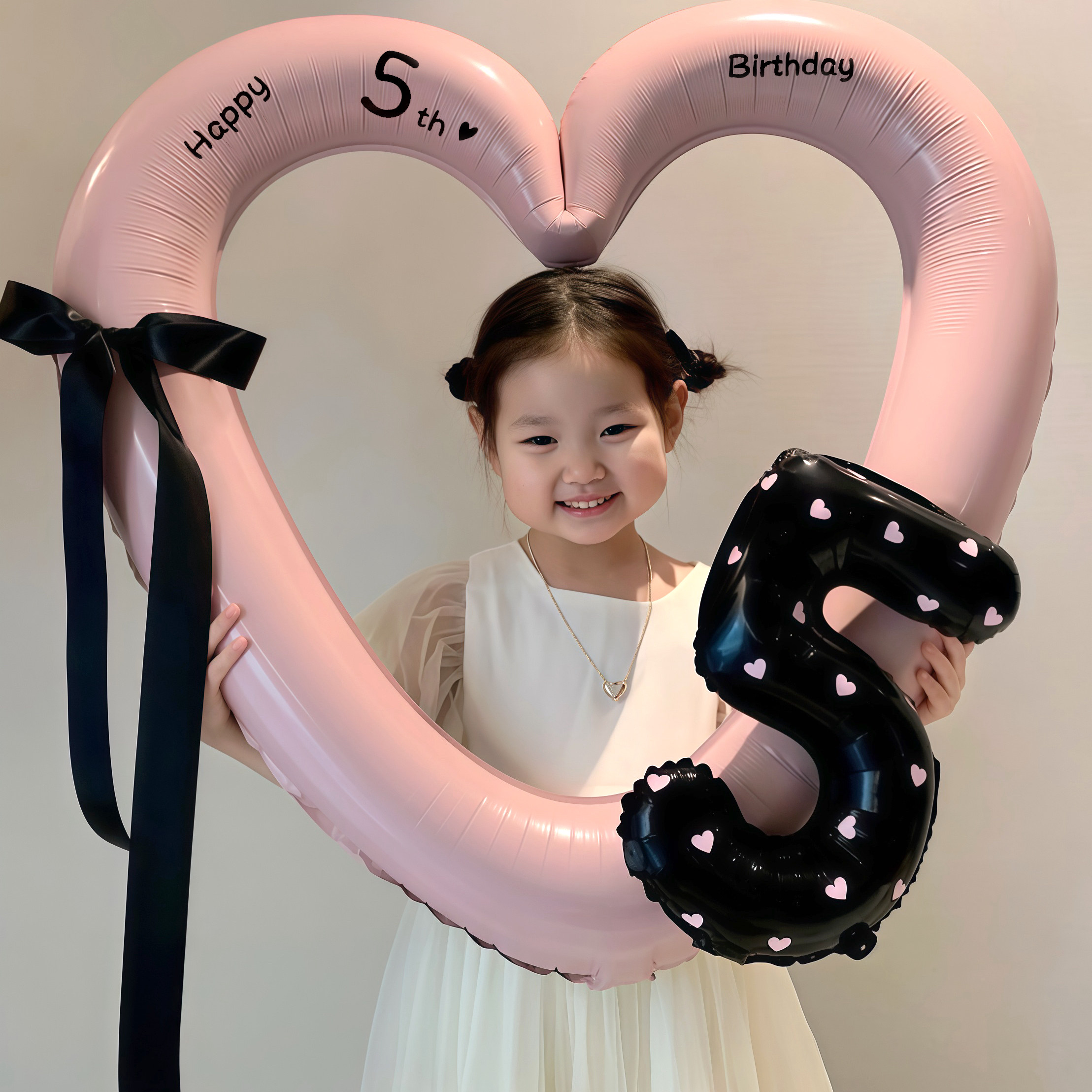 粉色生日派对镂空大爱心铝膜相框儿童装饰气球拍照道具男女孩布置