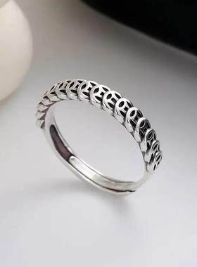 【下单立减50】S925纯银简约复古做旧金铜钱币戒指中式文艺食指ZQ