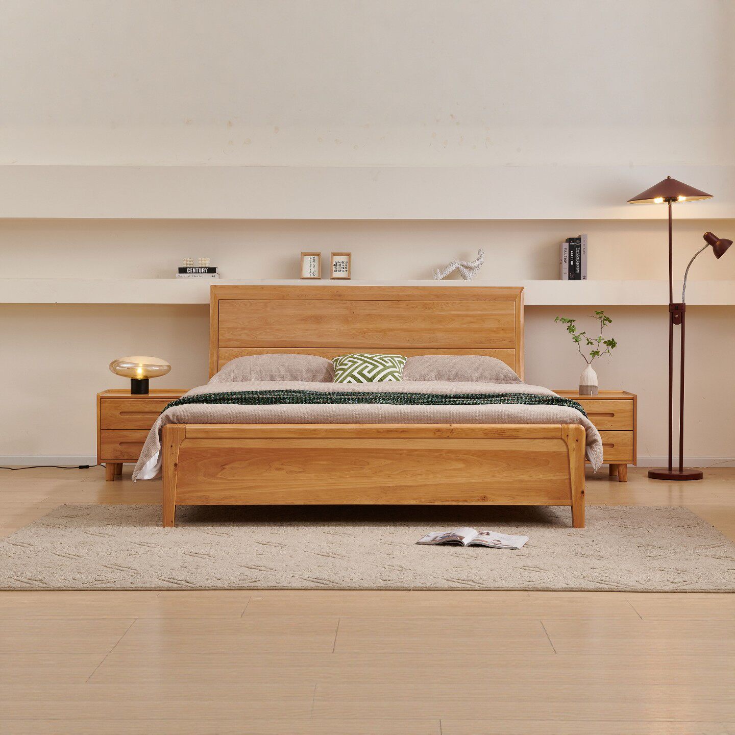 柏木实木床静音双人床家用卧室1.8米大床主卧婚床硬板床全实木