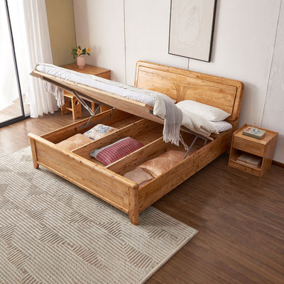 柏木实木床1米8卧室床2025新款家用中式简约1.5米双人床气压储物