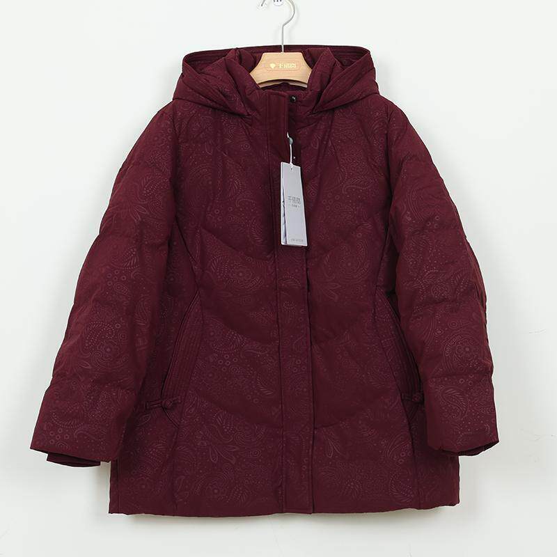 千仞岗暗纹女提花中老年妈妈装羽绒服可脱卸帽外套正品Y309302Y