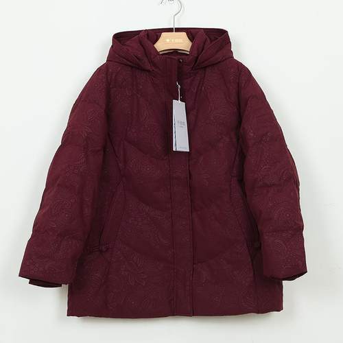 千仞岗暗纹女提花中老年妈妈装羽绒服可脱卸帽外套正品Y309302Y