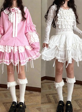 daytoday日常研究所 童话屋 蝴蝶结双层拼接短半裙可爱粉格