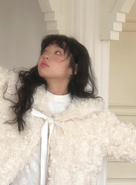 daytoday日常研究所 可爱的诗 仿皮草百搭蝴蝶结短毛绒外套