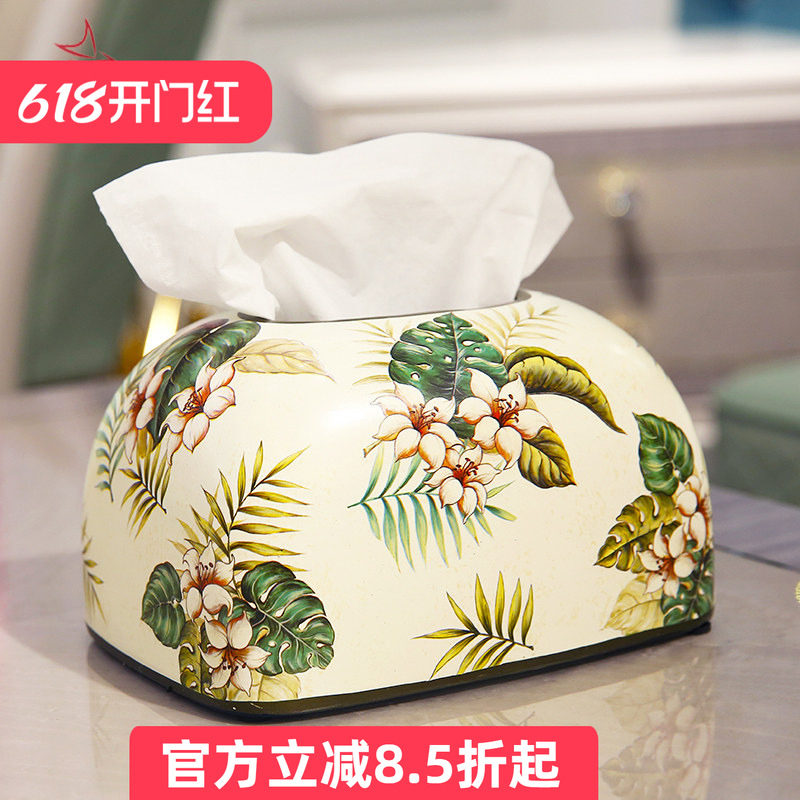 美式田园纸巾盒欧式复古创意陶瓷家用抽纸盒餐桌茶几装饰品摆件