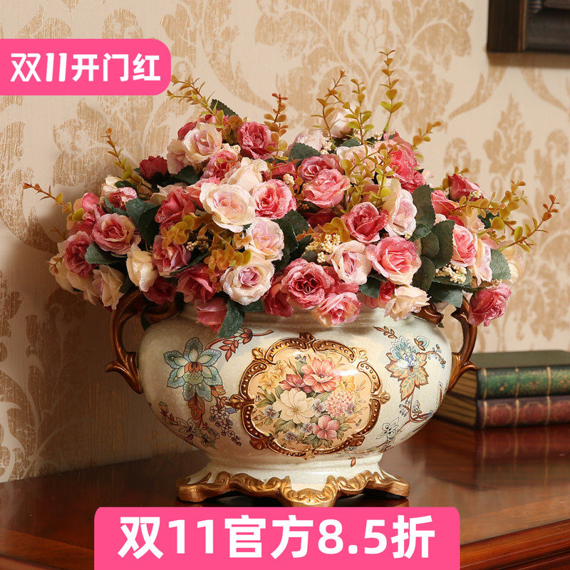 欧式装饰品陶瓷花盆复古花瓶餐桌摆件客厅插花花艺摆设创意工艺品