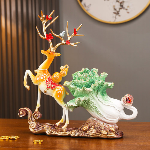 白菜福禄招财鹿一路高升装饰摆件