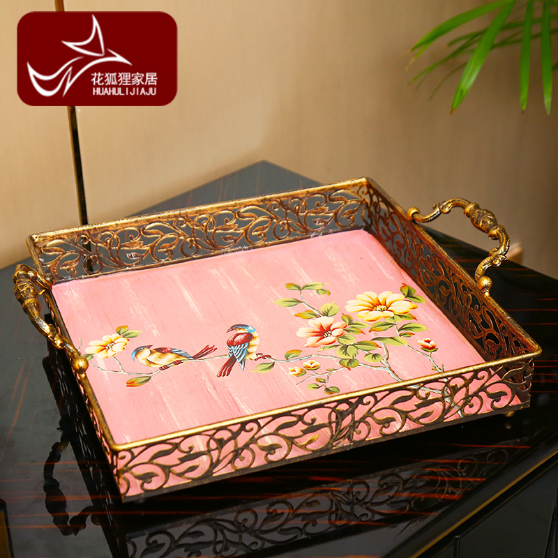 欧美式复古铁艺水果盘托盘摆件