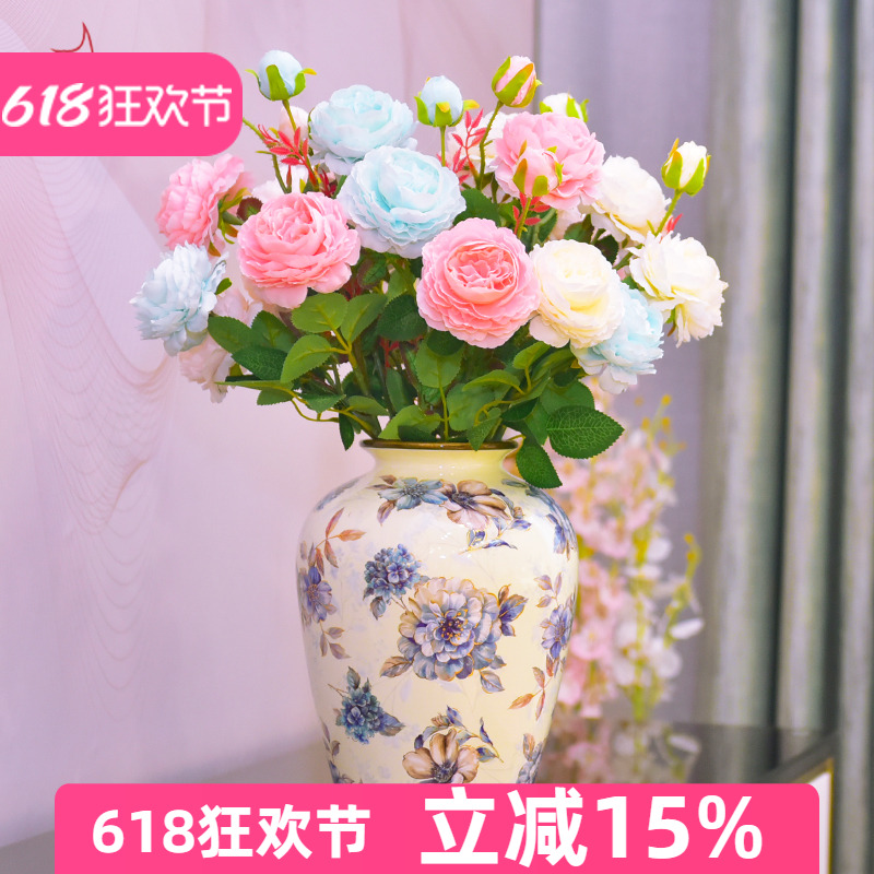 美式轻奢陶瓷花瓶摆件创意客厅玄关电视柜酒柜装饰品插花花艺欧式