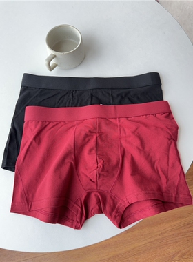 高棉质外贸男士纯棉内裤酒红色大红色平角裤大码本命年结婚四角裤