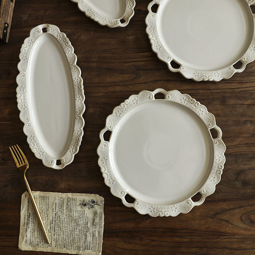 宝森家居法式浮雕圆盘高级菜盘