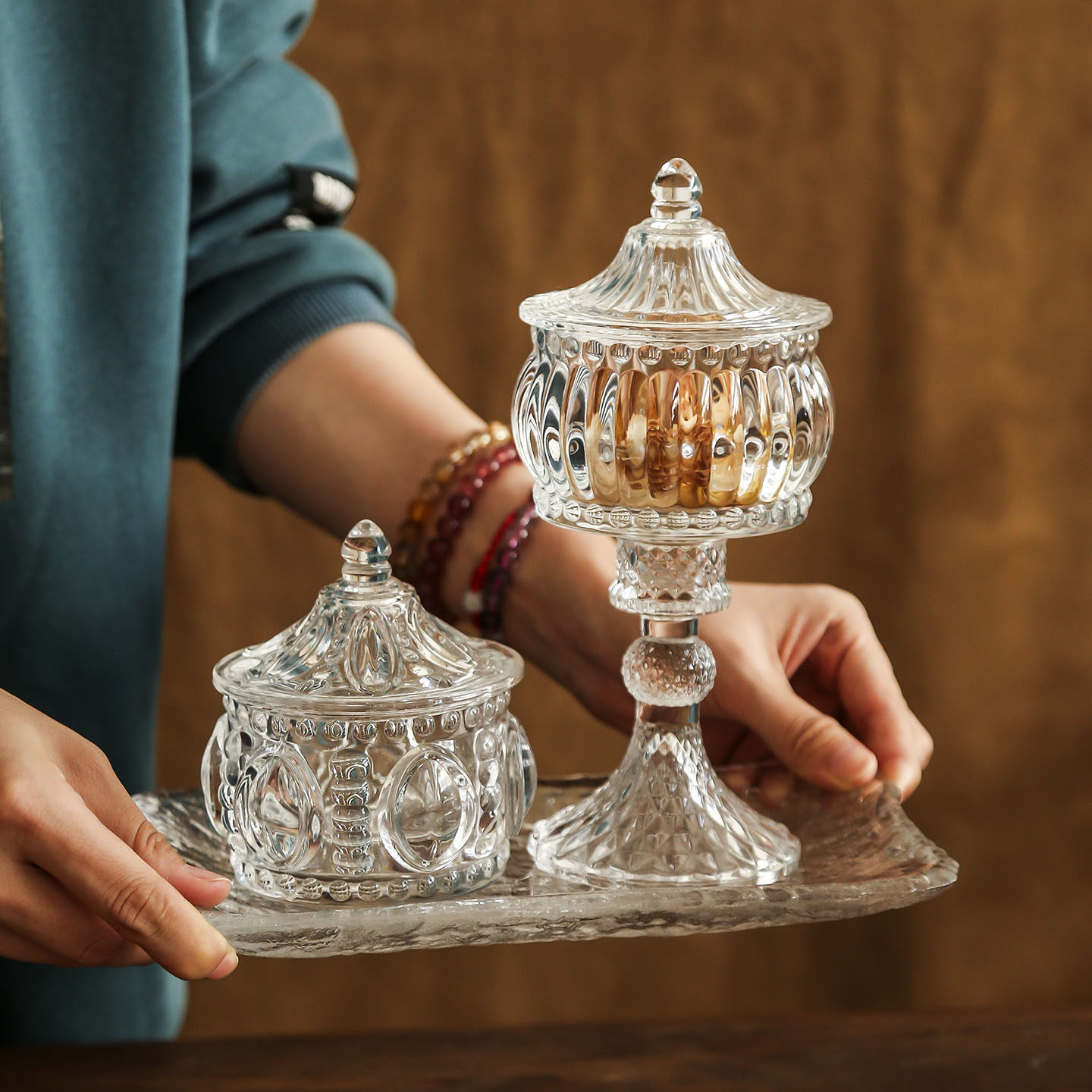 宝森家居欧式玻璃带盖收纳罐