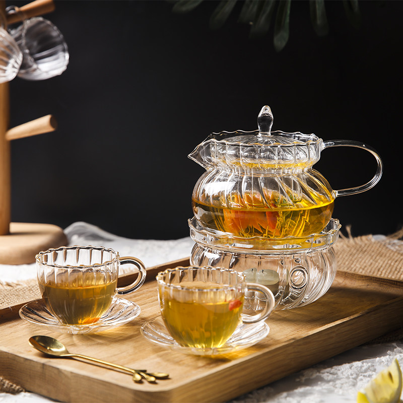 英式南瓜纹功夫茶具套装复古玻璃壶泡花茶加热茶炉耐热杯碟冷饮壶,餐饮具,茶壶,淘宝优惠券,粉丝福利购,淘宝优惠卷
