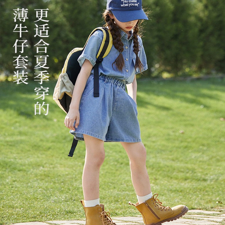 韩版童装女童短袖套装2025夏季新款薄款儿童牛仔外套短裤两件套