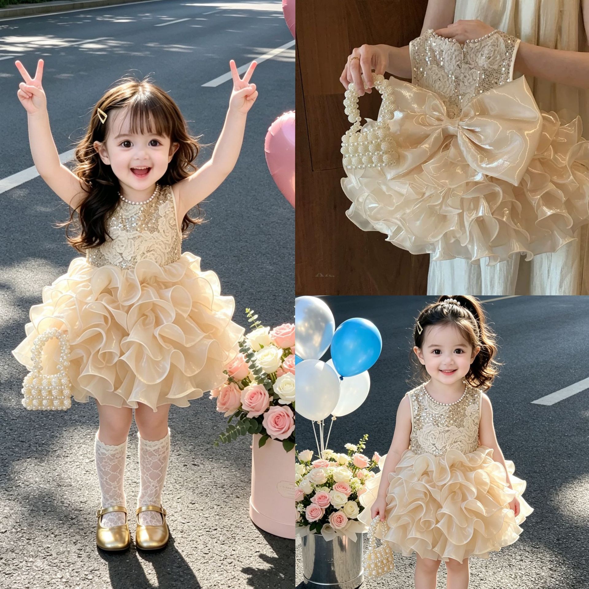 女童公主裙夏季无袖亮片蛋糕裙女宝宝生日礼服蓬蓬连衣裙