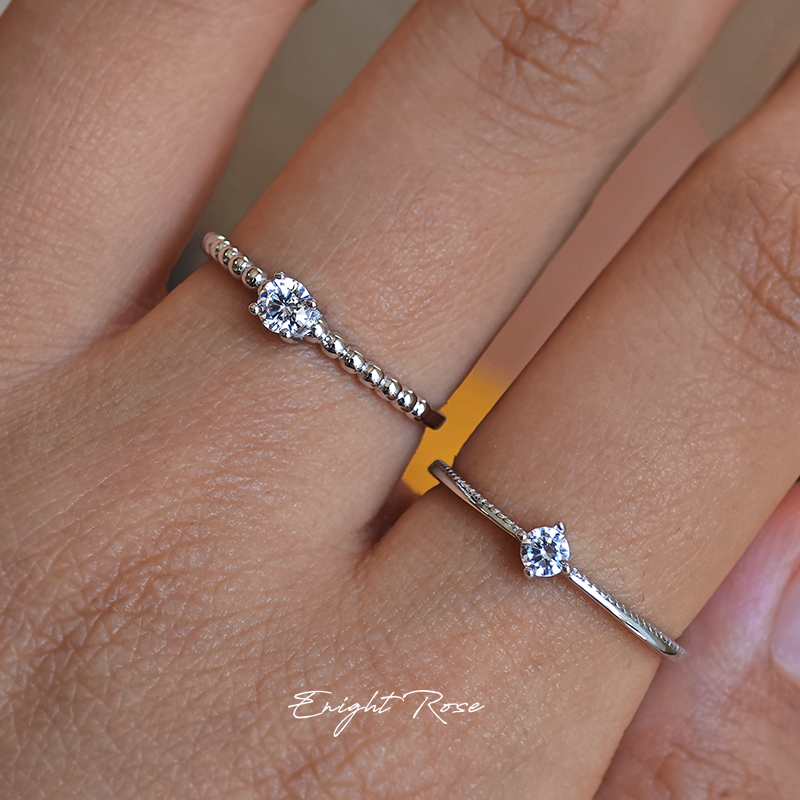 S925纯银珠珠钻戒指单钻豆豆戒子