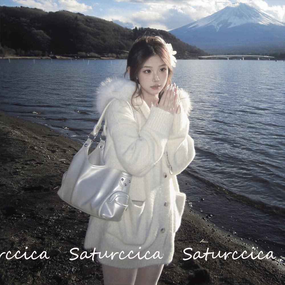 Saturccica马海毛连帽针织开衫