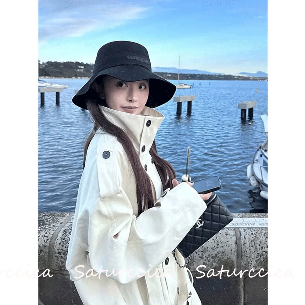 专柜正品Saturccica双排扣气质白色风衣女秋冬新款廓形宽松短外套