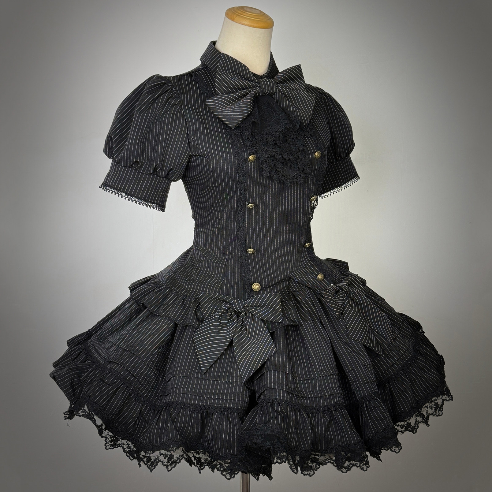 thumbnail for Phantom Doll Lolita Dress Plus Size Slimming Vintage Striped Cat Daily Wear Abya Culture Doll Style