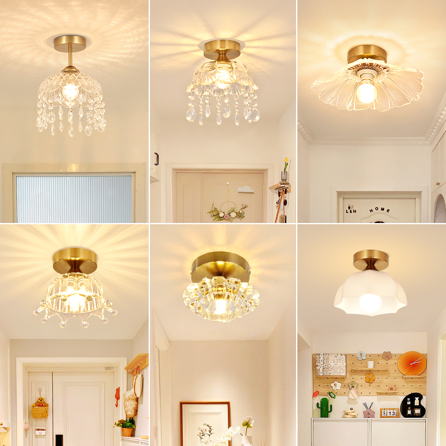 水晶过道灯法式走廊进门灯玄关阳台灯北欧复古轻奢入户小吸顶灯具