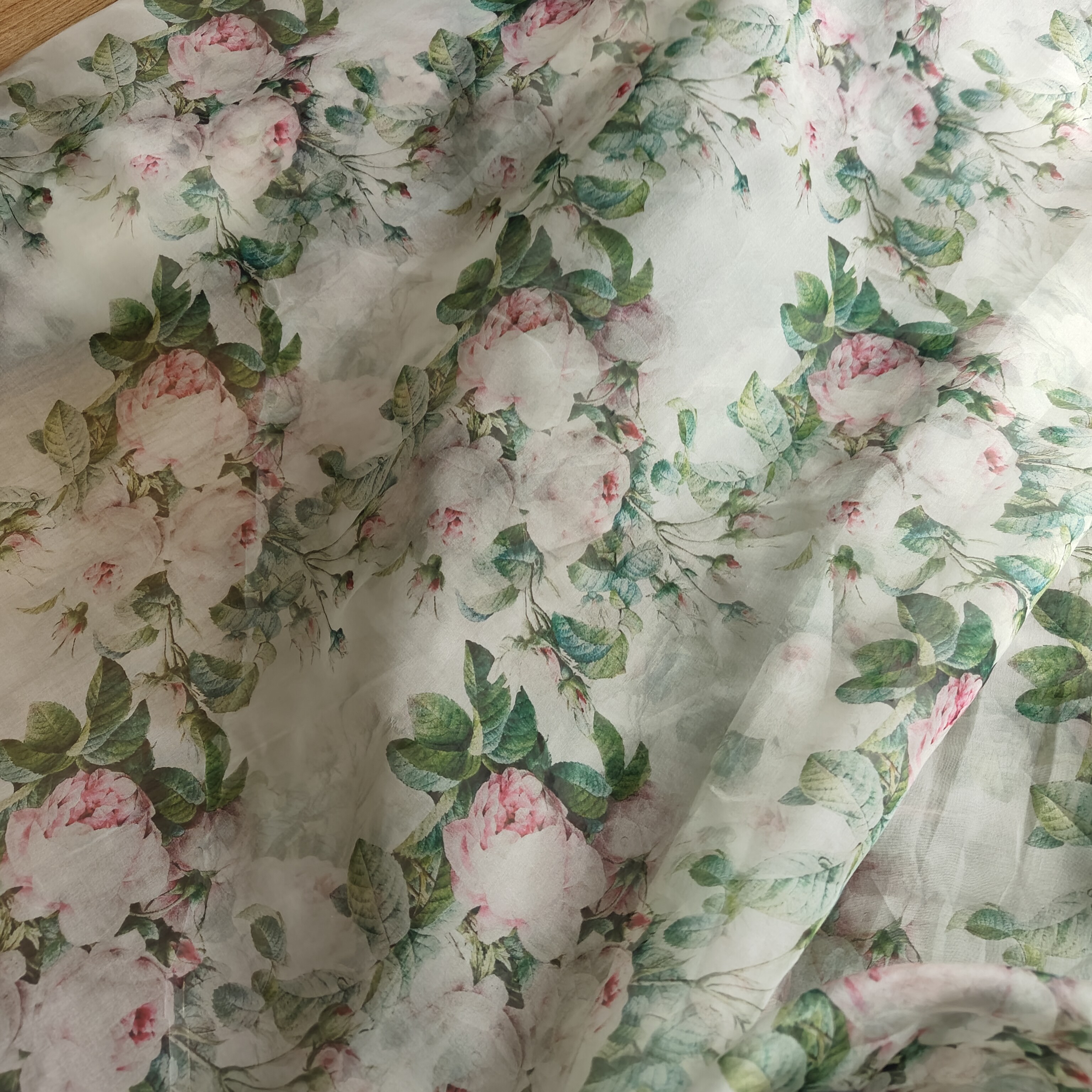 绿色小碎花真丝绡欧根纱100%桑蚕丝料 夏季连衣裙精美宽幅丝绸纱