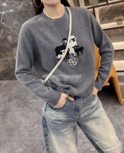 圆领卡通刺绣羊毛针织衫 时尚 宽松显瘦毛衣上衣 新款 欧洲站2025冬季