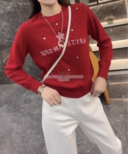 新款 上衣打底衫 时尚 字母图案提花毛衣针织衫 圣诞款 欧洲站2025冬季