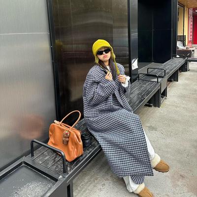 格子西装长款厚外套时髦廓形