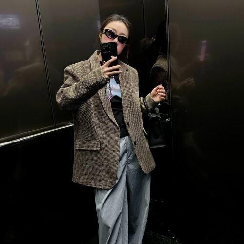 蒋哇塞复古老钱风亚麻西装外套