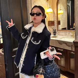 气质上衣 好看棉服法式 蒋哇塞 高级撞色小香风灯芯绒外套女冬装