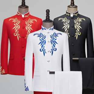 司仪中山装男青年中国风主持人礼服舞台学生表演民乐合唱团演出服