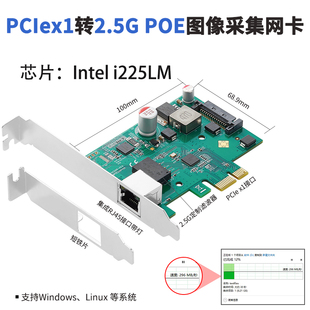 2.5G单口POE网卡视觉采集卡 乐扩PCIE i225 芯片 监控摄像头质保五年