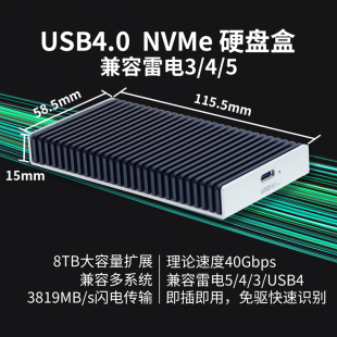 40G高速0噪音兼容雷电3 NVME硬盘SSD 乐扩USB4移动硬盘盒M.2