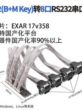 乐扩M.2转8口RS232串口卡B+M麒麟统信国产化com口国产化exar芯片
