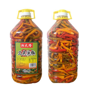 商用剁椒 湖南黄贡椒青泡椒朝天椒组合装 湘天隆三色泡椒10斤 桶装