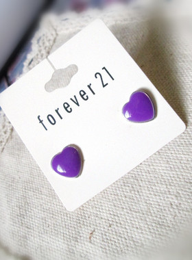 【法式亦许家】欧美饰品时尚可爱紫色爱心桃心女耳饰耳环F2121