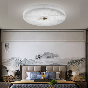 云石吸顶灯现代简约圆形卧室灯北欧主卧房间灯极简风格 阳台过道灯