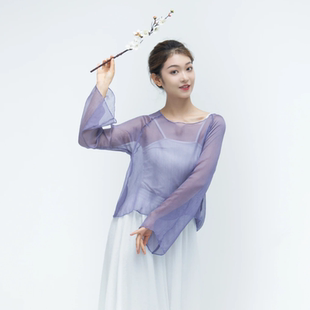 古典舞身韵纱衣演出服女飘逸舞蹈练功服上衣网纱短款现代舞服装女