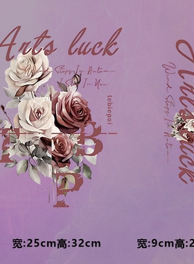 烫画图案新款aitr连笔字玫瑰花烫画贴印花衣服热转印白墨烫画布贴