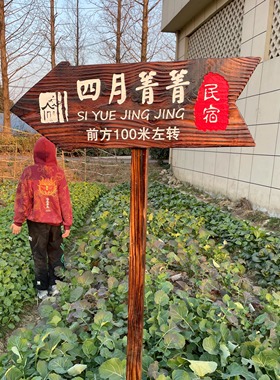 定制户外防腐木指示牌立式箭头景区实木导向牌网红民宿餐厅指路牌