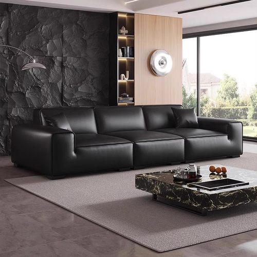 现代简约大黑牛全生态真皮沙发客厅高档大气新款直排皮艺沙发组合