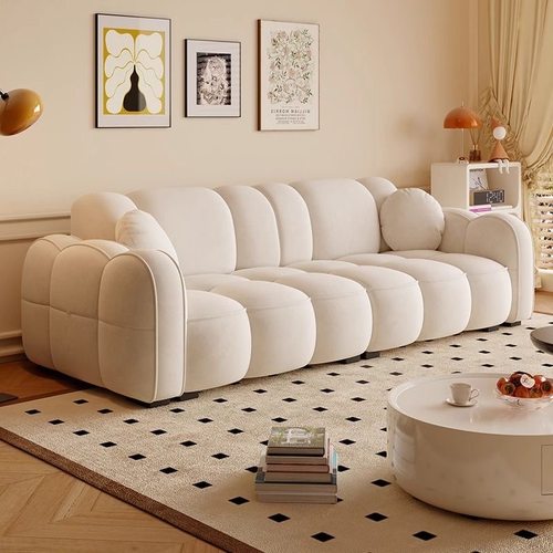法式奶油风猫抓布沙发客厅现代简约型饼干布艺沙发