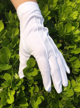 手背三筋带扣白色手套涤棉布礼仪表演司机防滑盘佛珠手套
