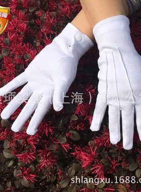 阅兵演出手套礼宾礼仪出口加厚精棉细纱棉白色三筋带扣手套