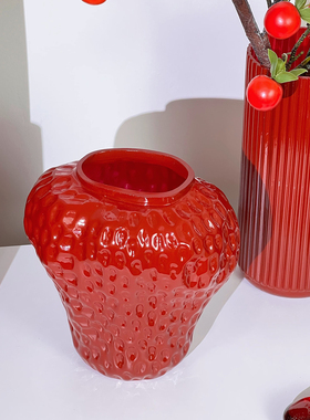 红玉草莓花瓶中古风正红色婚礼纪新新人乔迁礼物莓运全无玻璃花瓶