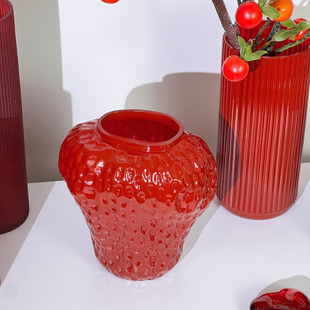 红玉草莓花瓶中古风正红色婚礼纪新新人乔迁礼物莓运全无玻璃花瓶