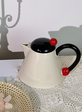moden红黑米拼色陶瓷水壶订婚乔迁礼物撞色带把手水壶红色珠珠